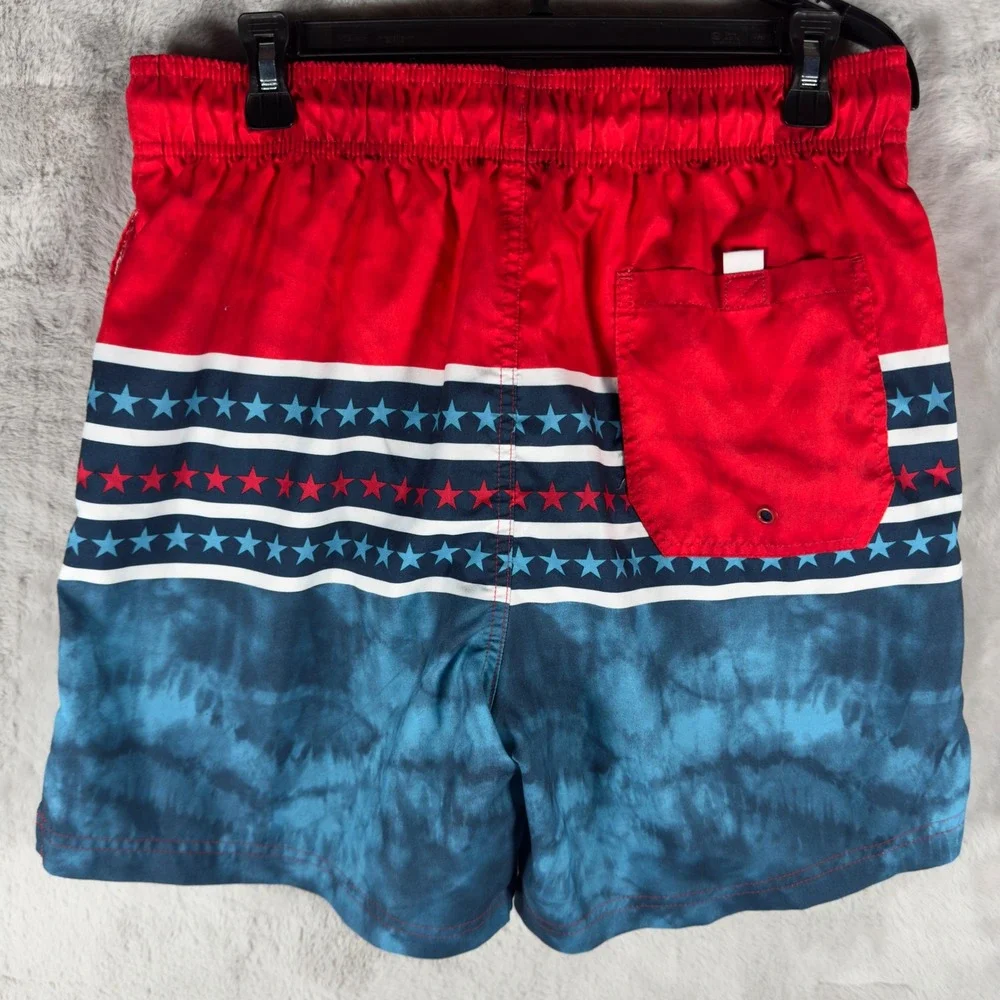 George Men Red Blue Star Tie Dye Swim Trunks‎ Size M 32 34 Drawstring